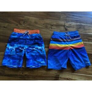 Lot of 2 Boys Swim Size 7/8 Blue Gerry Shorts Comfort Liner Youth #183